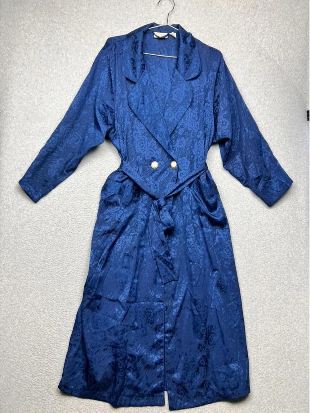 Vintage Victoria Secret Gold Label Satin Jacquard Trench Coat Robe M Duster 90s